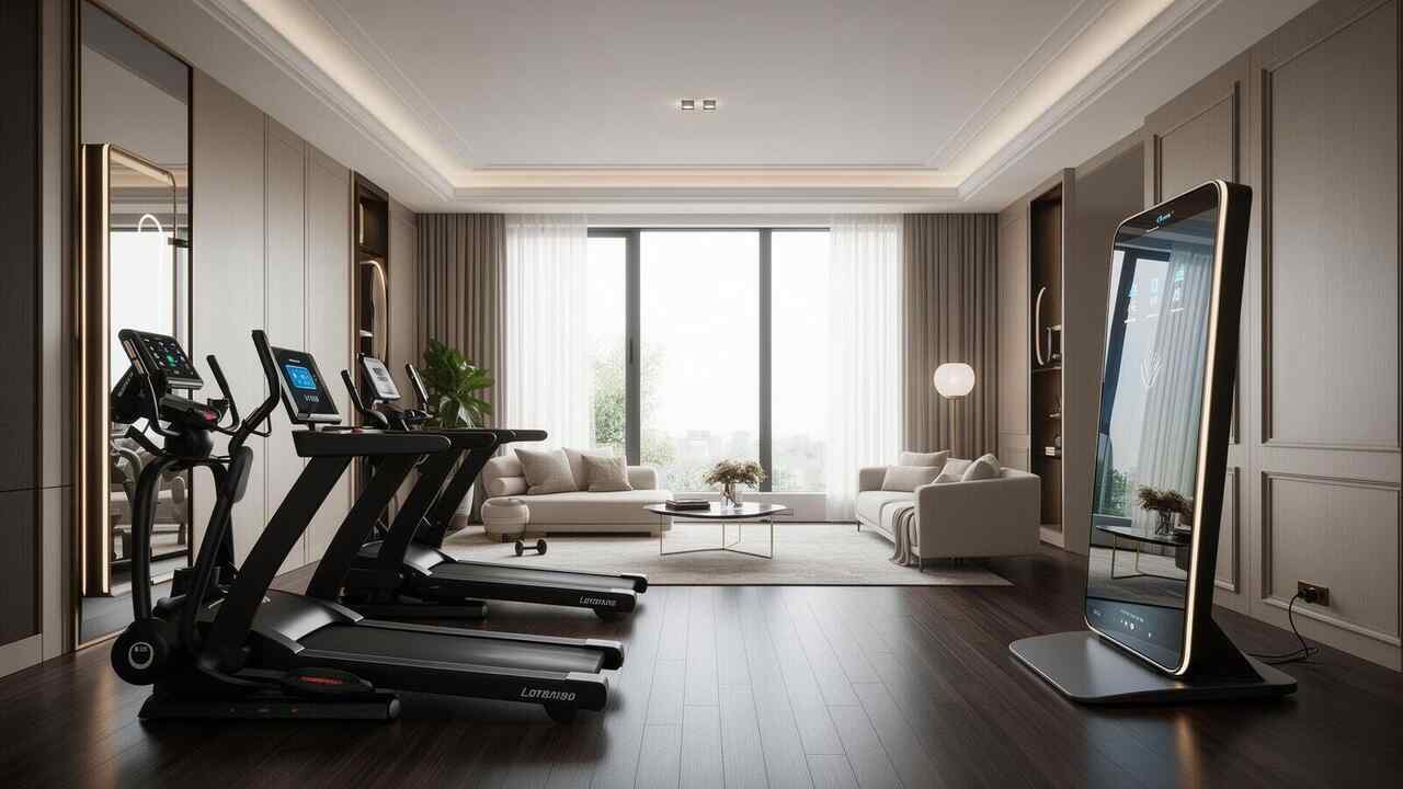 Equipamento de treino inteligente SPlan em um ambiente luxuoso de casa